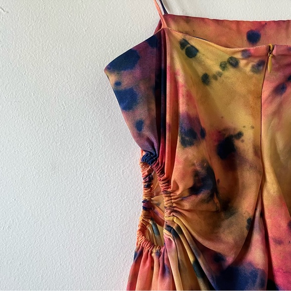 ROKH Gathered Waist Top in Tie Dye Orange Purple Multicolor Size EU 36 US XS - Picture 6 of 9
